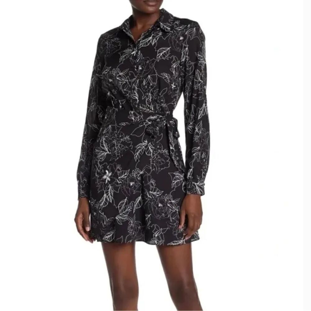 Parker Long Sleeve Shirt Dress In Mini Black Gianna